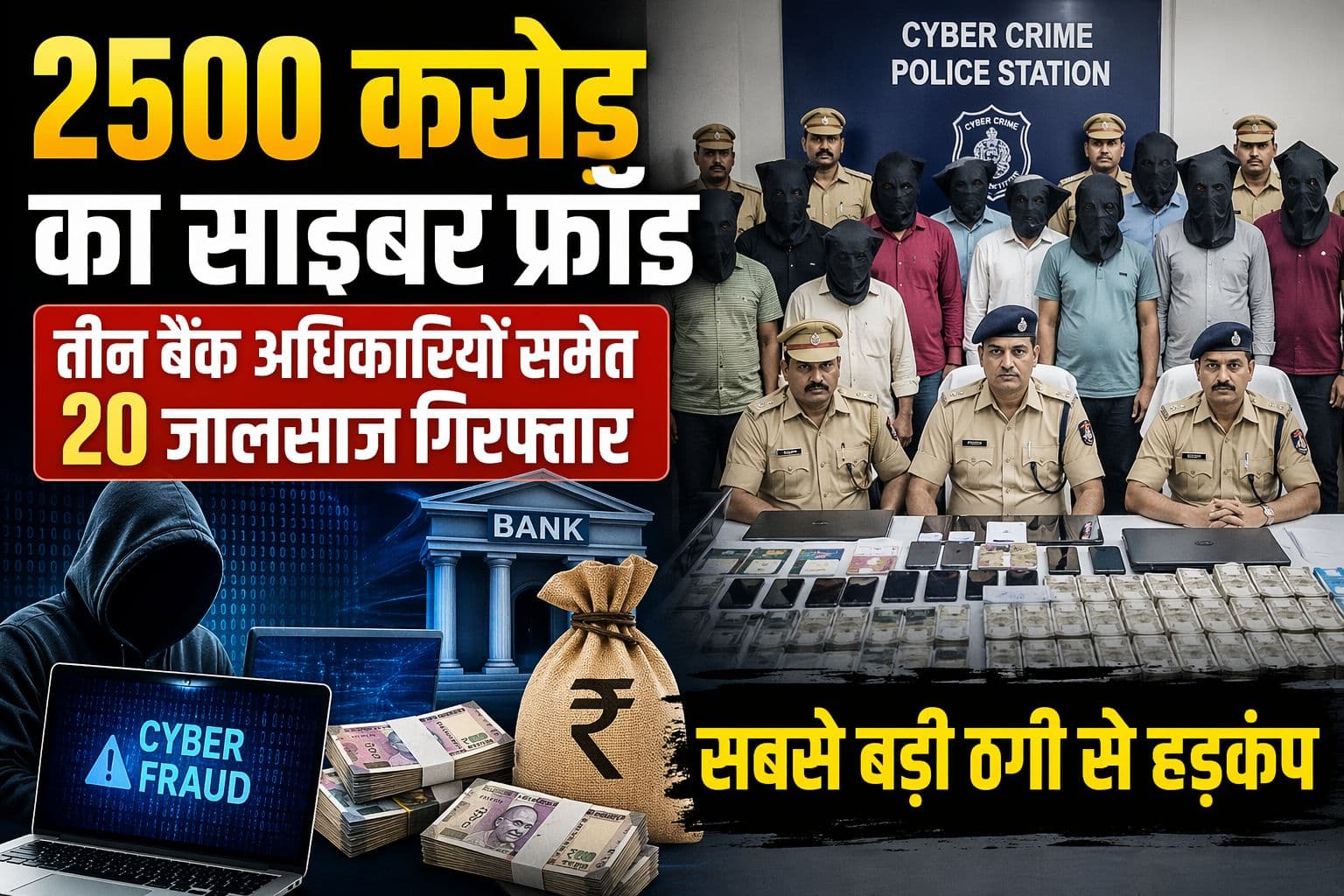 2500 करोड़ का साइबर फ्रॉड, तीन बैंक अधिकारी सहित 20 शातिर अरेस्ट; सबसे बड़ी ठगी से हड़कंप