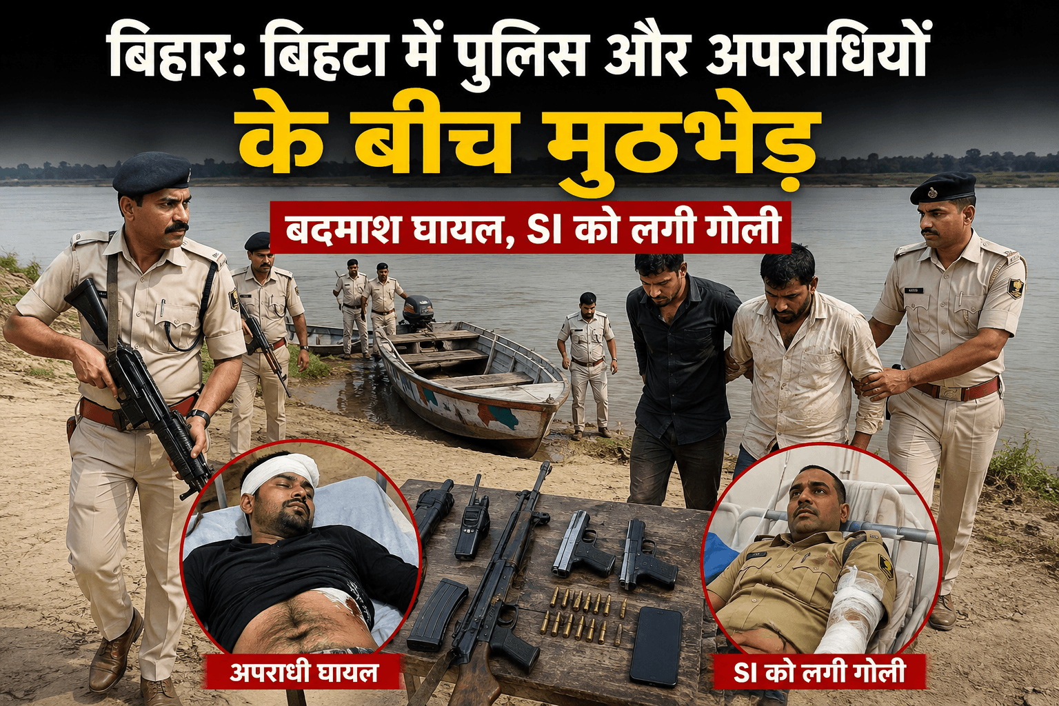 Bihar News : सोन नदी में अचानक गूंजी गोलियों की आवाज! रंगदारी वसूल रहे अपराधियों से पुलिस की मुठभेड़, बदमाश को लगी गोली