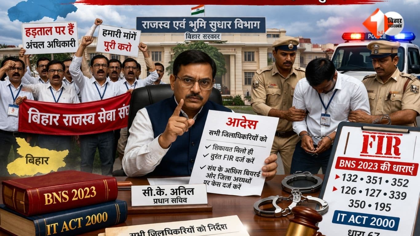 बिहार CO हड़ताल, अंचल अधिकारी हड़ताल बिहार, बिहार राजस्व सेवा संघ, सीके अनिल आदेश, राजस्व एवं भूमि सुधार विभाग, बिहार CO स्ट्राइक न्यूज़, BNS 2023 धाराएं, बिहार प्रशासनिक कार्रवाई
