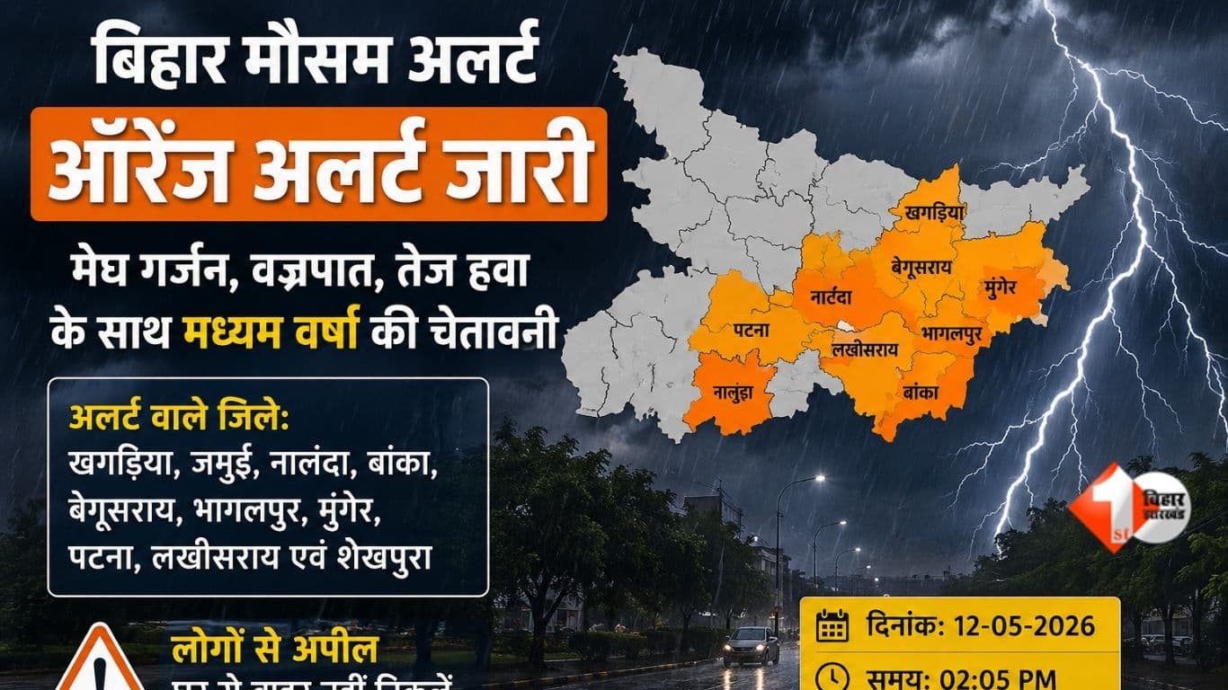 Bihar Weather Alert: पटना समेत इन 10 जिलों के लिए शाम 5 बजे तक के लिए अलर्ट, आंधी-पानी-वज्रपात की संभावना