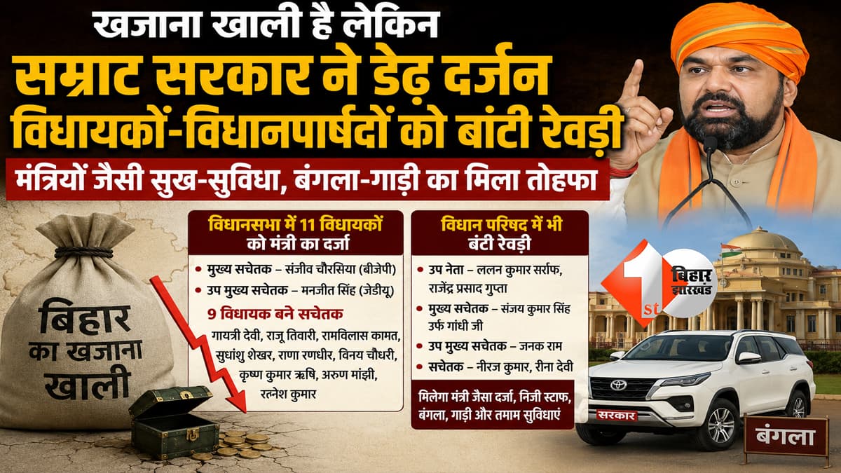 खजाना खाली है लेकिन सम्राट सरकार ने डेढ़ दर्जन विधायकों-विधानपार्षदों को बांटी रेवड़ी: मंत्रियों जैसी सुख-सुविधा, बंगला-गाड़ी का मिला तोहफा