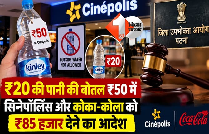 पटना के सिनेपॉलिस सिनेमा हॉल और कोका-कोला कंपनी पर ₹85 हजार का जुर्माना, 20 रुपए की पानी की बोतल 50 में बेची थी