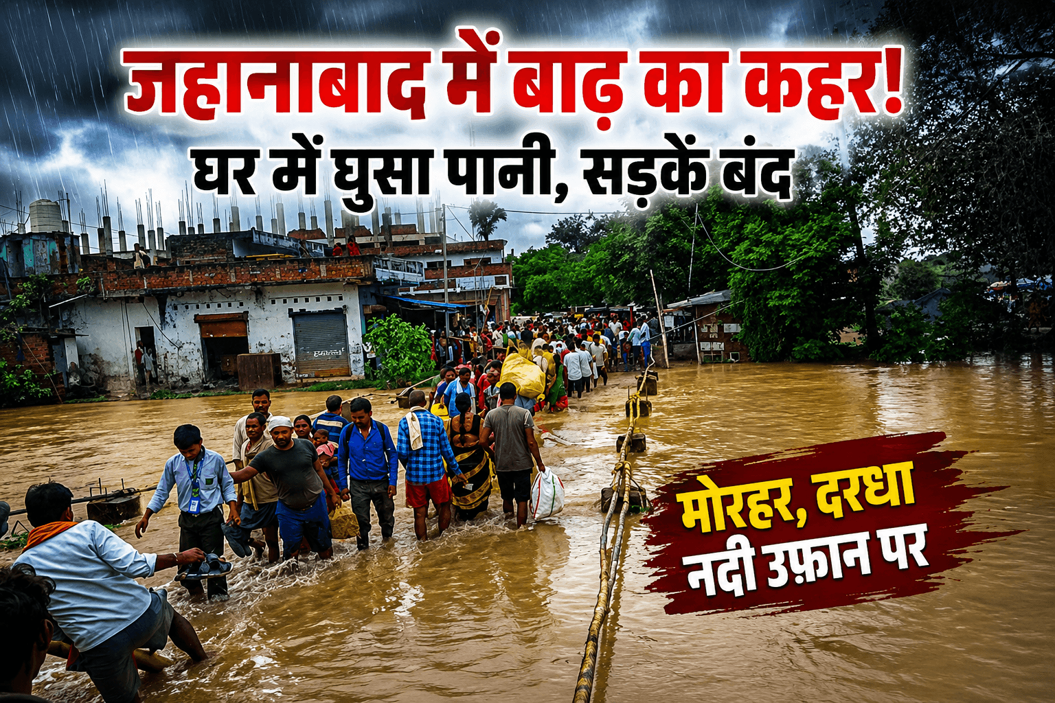 Bihar News : जहानाबाद में मचा हड़कंप! घरों में घुसा बाढ़ का पानी, कई सड़कें बंद; नदियां उफान पर