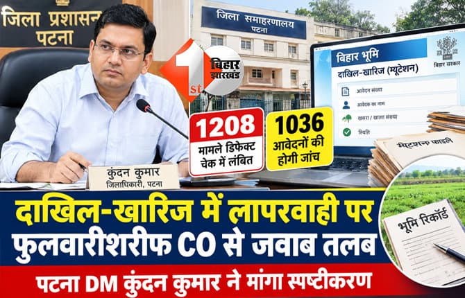 पटना में ONLINE म्यूटेशन मामलों पर DM सख्त, 1208 केस लंबित मिलने पर फुलवारीशरीफ CO से मांगा स्पष्टीकरण